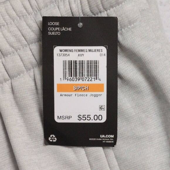 NWT Under Armour UA Fleece Jogger Light Grey Logo Ribbed Cuff Pants S - Picture 13 of 13